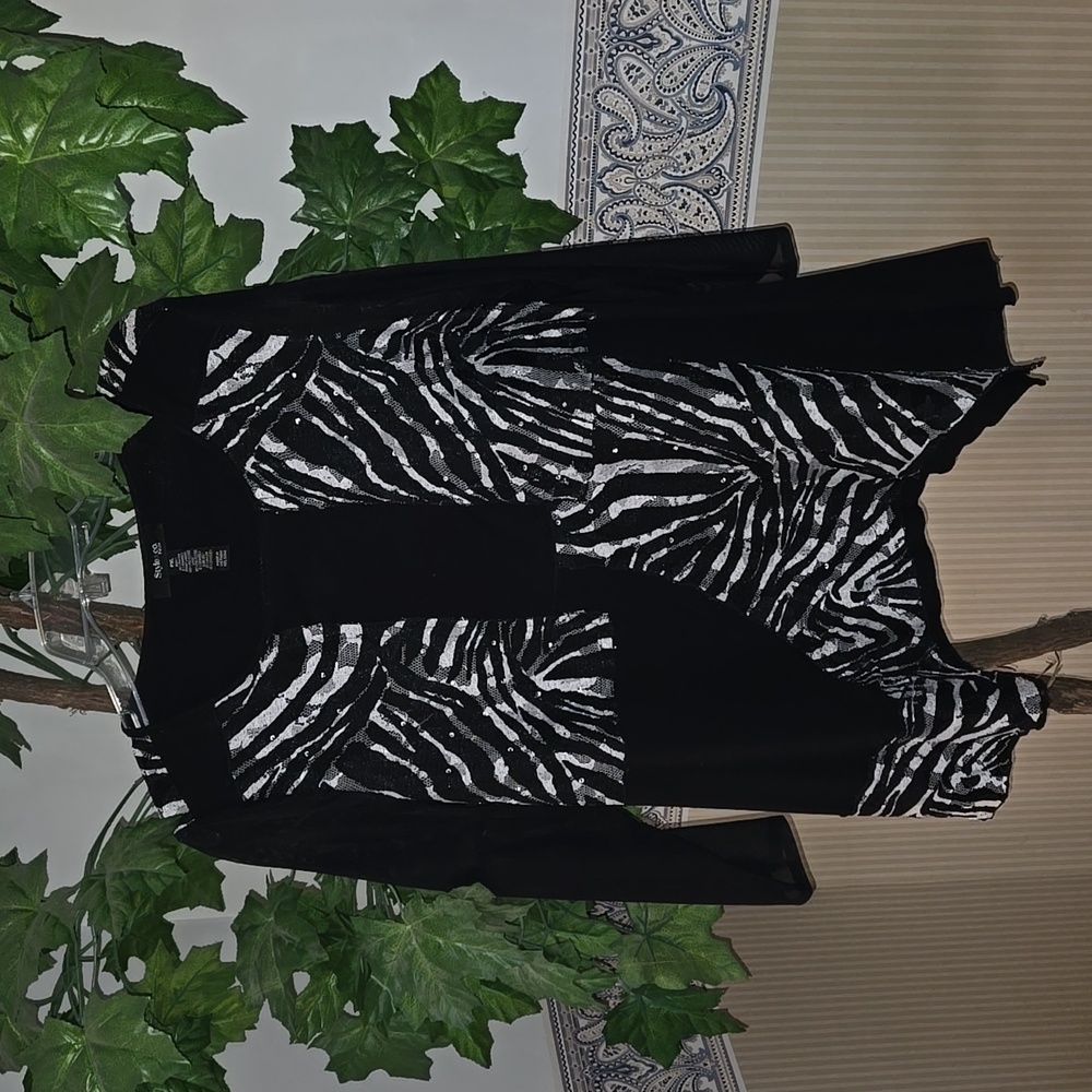 Beautiful fancy shirt with lace ,animal print, rhinestones barely worn